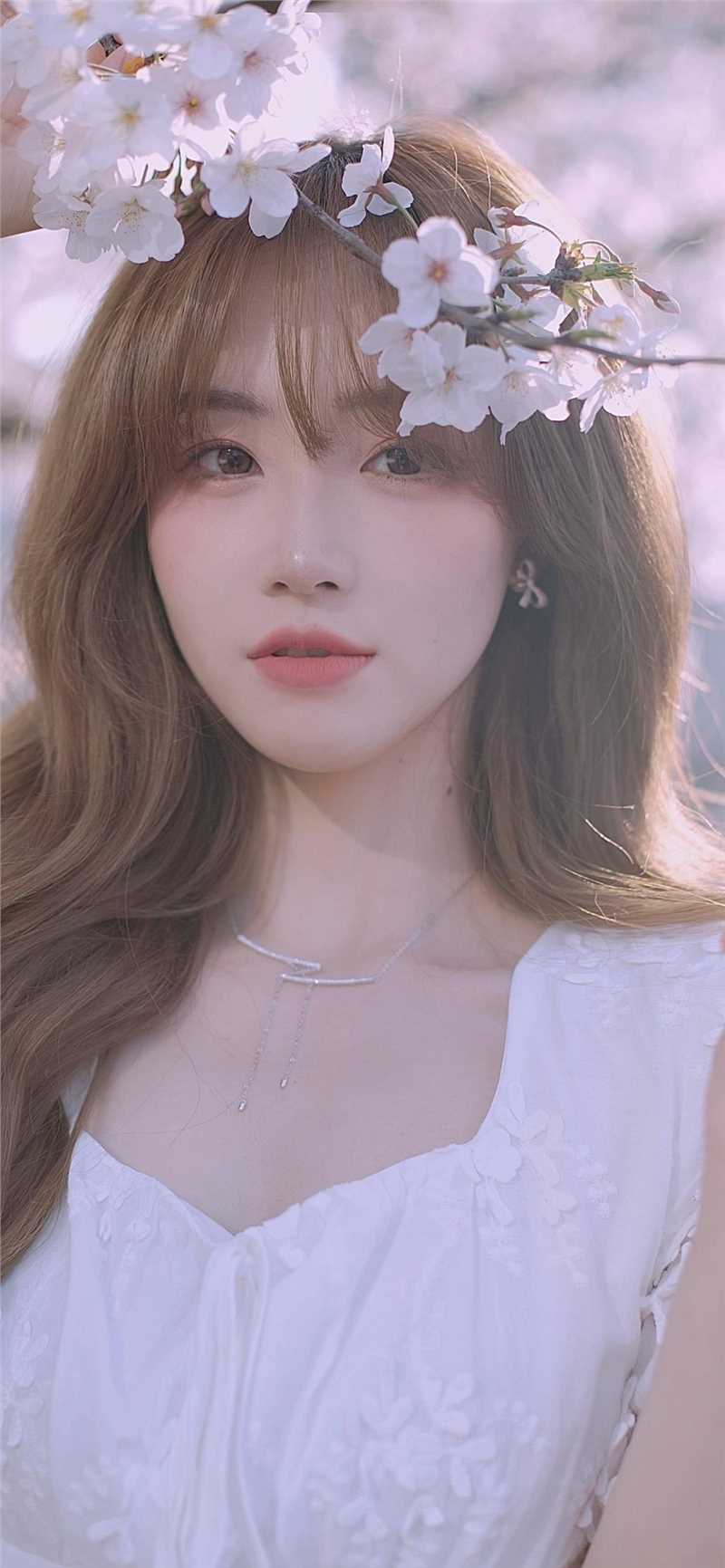 高清韩系风格美女樱花树下白裙清纯甜美风合集图集