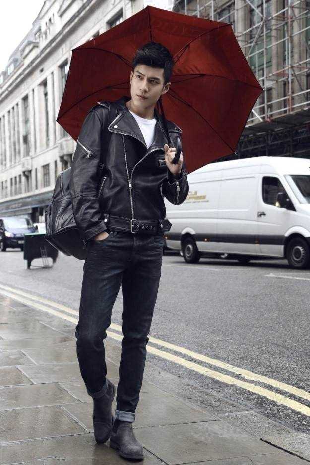 最新韩东君黑色皮衣伦敦街头率性时尚摄影集图集