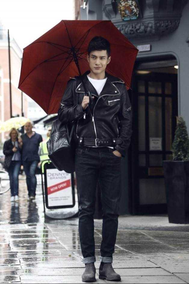 最新韩东君黑色皮衣伦敦街头率性时尚摄影集图集