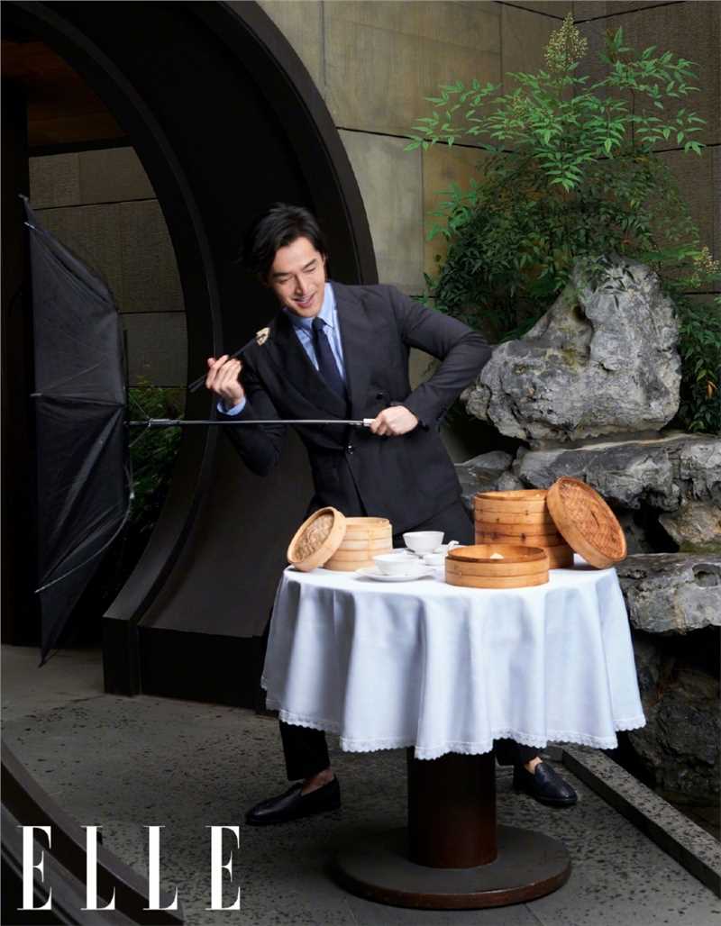 优质胡歌黑色西装ELLE封面复古时尚大片相册
