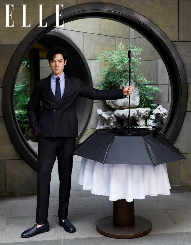 优质胡歌黑色西装ELLE封面复古时尚大片相册