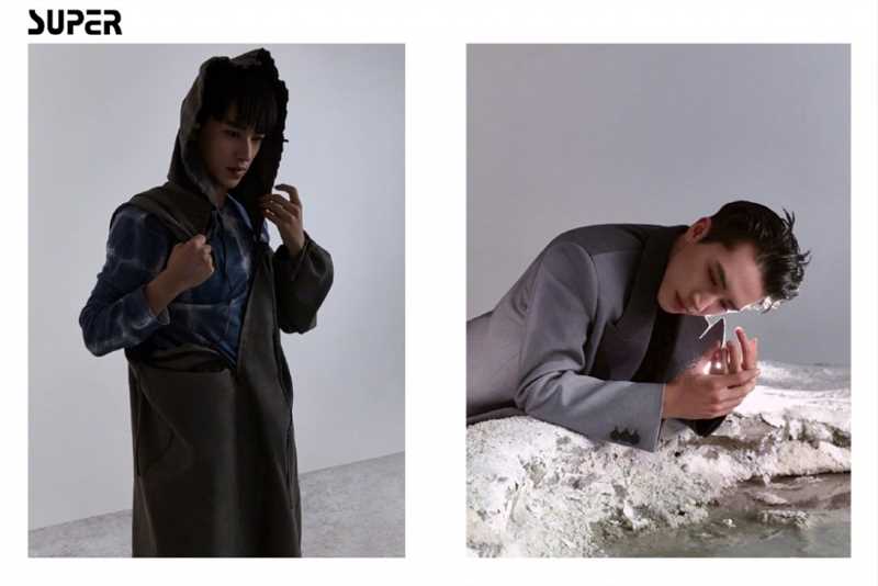 许魏洲魅惑光影灰色西装SUPER时尚杂志封面
